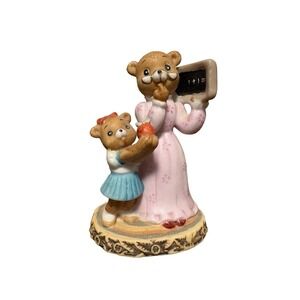 Vintage Lefton Honey Bears By Geo Z Teacher  Student 1983 #03588 Trinket Figure